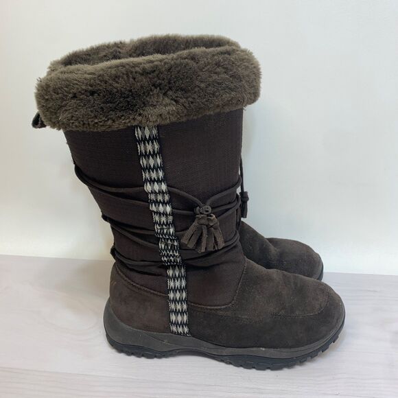 Baffin AMAK 4710-W001 Brown Suede Leather Faux Fur Mid Calf Snow Boots Size 8 - Picture 1 of 12